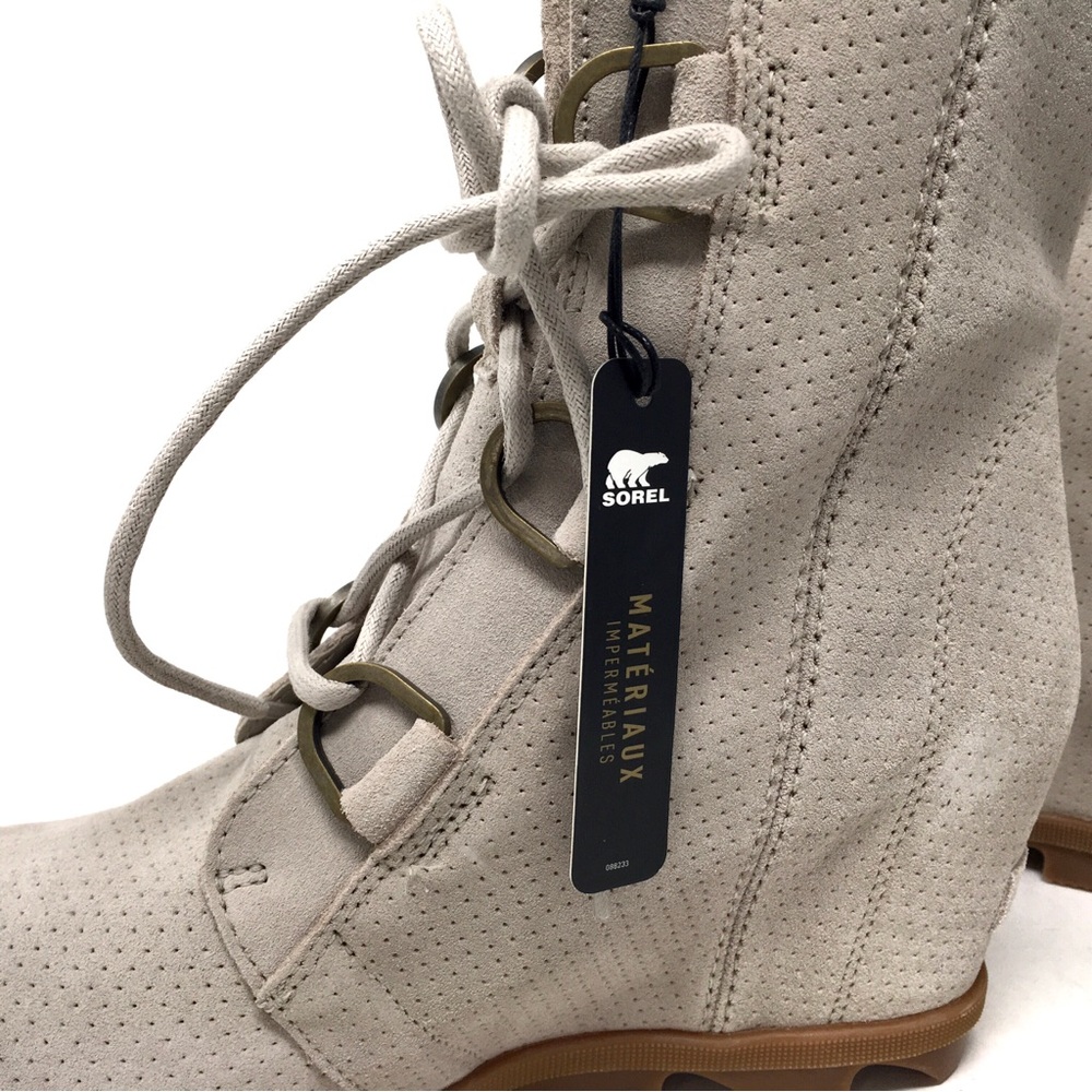 🔴 SOLD Sorel Joan Of Arctic Wedge II Waterproof Suede Perforated Gray Boots 9M - Picture 5 of 11